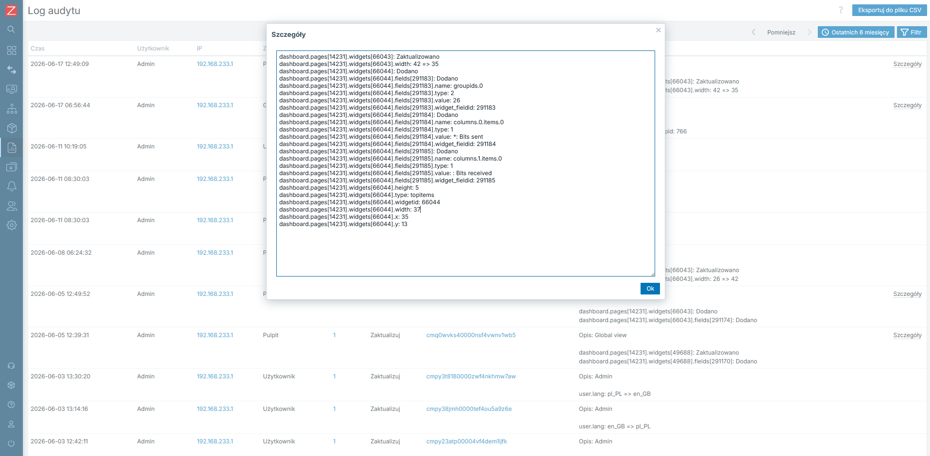 Audyt zmian w Zabbix